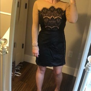 Lace faux leather dress